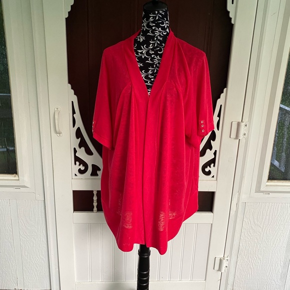 Fashion Bug Women's Fuchsia Pink Short Sleeve Cardigan Sweater Size 3X NWT - Picture 1 of 14